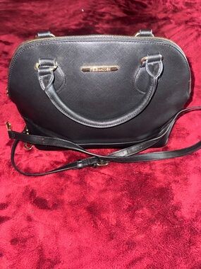 Steve Madden Black Dome Satchel with Gold Accents